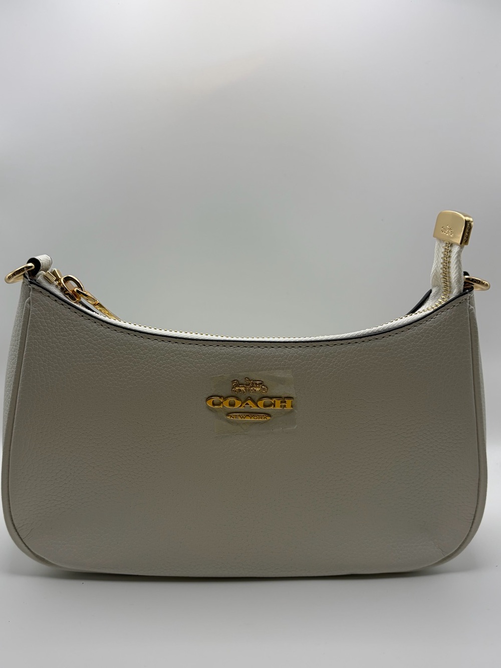 COACH Pebble Leather Shoulder Bag in Light Beige with Gold Hardware